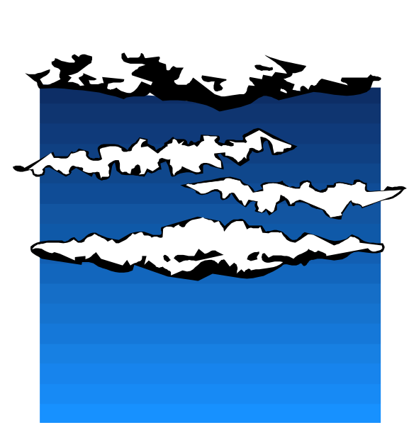 The image shows a stylized representation of an underwater scene with mountains above water's surface on top left corner and waves below it in bottom right corner.