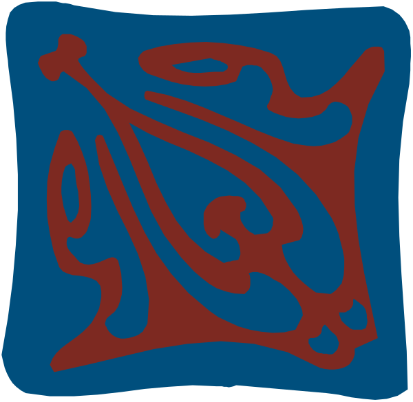 The image shows two stylized red designs resembling abstract patterns with a blue background on either side of what appears to be an intricate pattern in between them that is more detailed than its surroundings.