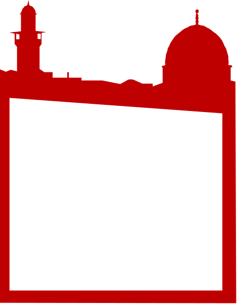 The image shows a red sign with white text on it against an urban background featuring buildings under construction.