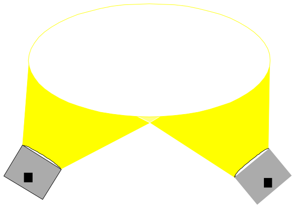 The image shows a yellow helmet with two black straps on either side of it against a dark background.