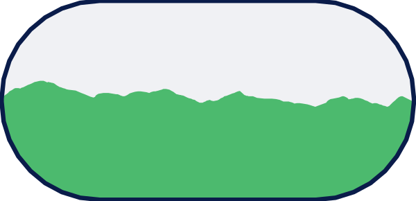 The image shows a stylized representation of two ovals with green hills inside them on either side against a white background.