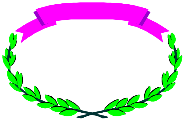 The image shows a digital graphic with two laurel wreaths on either side of what appears to be an emblem in purple at the center.