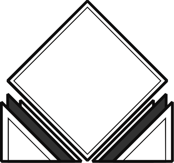 The image shows a black and white geometric design with various shapes including triangles, rectangles, and lines forming an abstract pattern that could be interpreted as part of a larger structure or decoration.