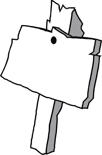 The black and white picture shows a sign with an arrow pointing to it from above on its right side.