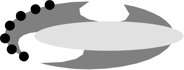 The image shows a black silhouette of an alien spacecraft with multiple windows on its side against a white background.