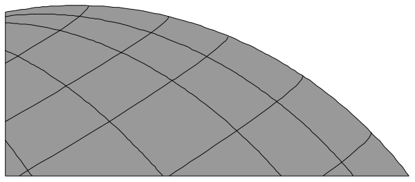 The image shows a black and white illustration of an indoor scene with geometric shapes resembling furniture such as chairs and tables arranged in what appears to be a living room space within a larger enclosure that could represent a dome-like structure, possibly for viewing or displaying items due to the presence of shelves.
