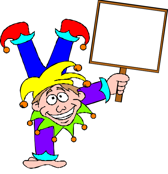 The image shows a cartoon clown holding up two signs with "Y" on them against a black background.