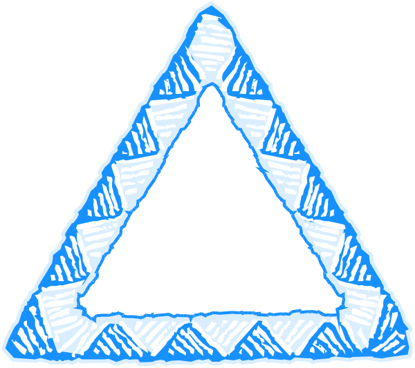 The image shows a simple line drawing of an upside down triangle with three points on it against a white background.