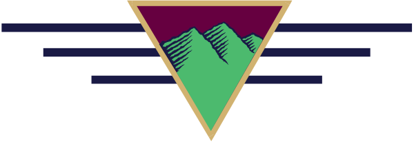 The image shows a logo with an abstract design featuring geometric shapes resembling mountains on either side of what appears to be a stylized tree in between them; there is no text present within this small clip-art graphic, and it has a simple color scheme consisting mainly of shades of brown.