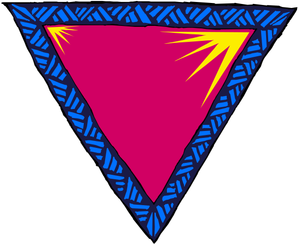 The image shows a pink triangle with blue lines inside it against a black background on top of an abstract pattern that resembles a diamond shape in purple hues at bottom left corner.