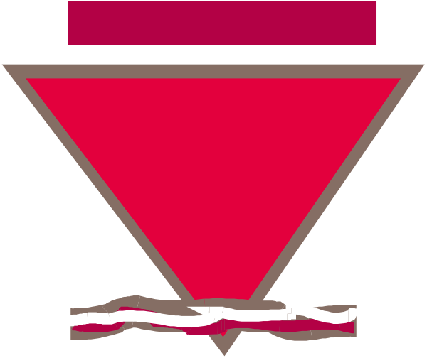 The image shows a red triangle with an interior white shape that resembles a cone within it; there is also what appears to be text on each side of this central figure but due to resolution limitations I cannot read them clearly, and no other objects can confidently be identified in such detail from the provided description.