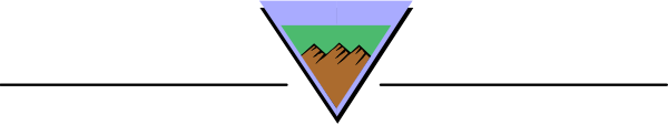 The image shows a simple geometric representation of an outdoor scene with two triangles forming a mountain shape atop another triangle that represents water.