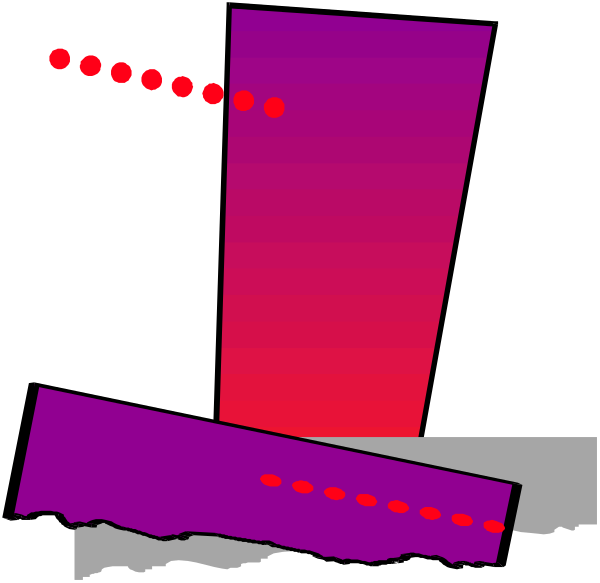 The image shows a purple abstract background with geometric shapes including lines that create an illusion of depth; there is also what appears to be a red dot on one side near some white dots forming a pattern resembling eyes, and two black rectangles at bottom left corner which could represent windows or doors.