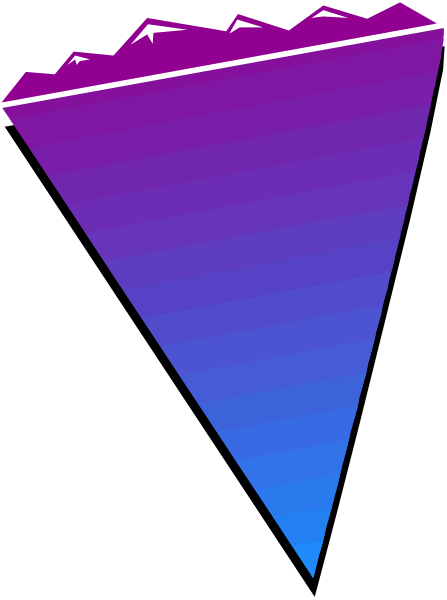 The image shows a purple cone with three lines radiating from its base to form an abstract shape resembling mountains against a dark background.