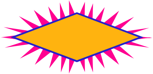 The image shows a stylized sunburst with geometric shapes against an orange background inside what appears to be a black border.
