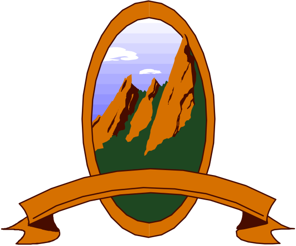 The image shows a stylized logo with an oval frame containing a mountain landscape under a blue sky; below this is a shield-shaped emblem featuring two crossed swords on either side of what appears to be a crest, and above it all sits atop a banner that has the word "Wyatt" inscribed.