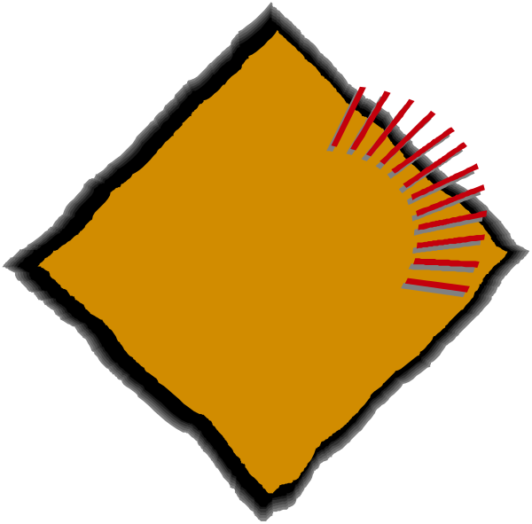 The image shows a stylized map with an orange background featuring various shapes such as rectangles and triangular outlines that represent different areas of landmasses in black against it.