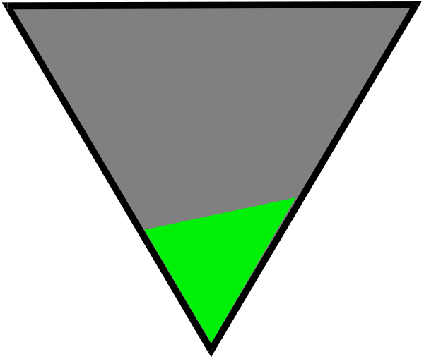 The image shows a simple black triangle with two smaller triangles inside it on top of what appears to be an abstract background in shades of gray and green.