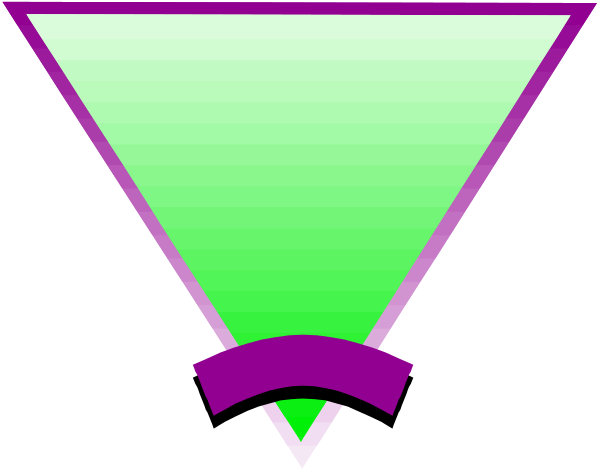The image shows a stylized graphic of an abstract shape resembling a triangle with three distinct sections: green on top left, purple in middle right, and black at bottom center; it is set against a dark background that fades to gray towards edges.