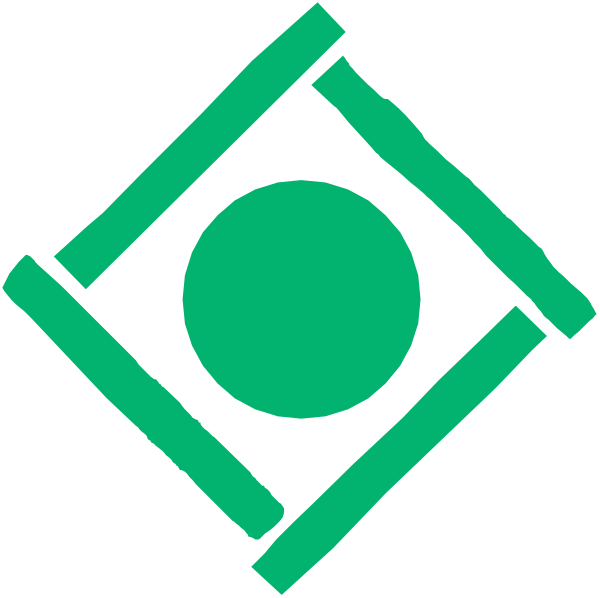 The image shows a stylized icon with two overlapping circles forming an abstract shape resembling a square within another larger one; it is monochromatic in color scheme without any additional details that would provide context for setting, objects, people, animals or actions depicted.