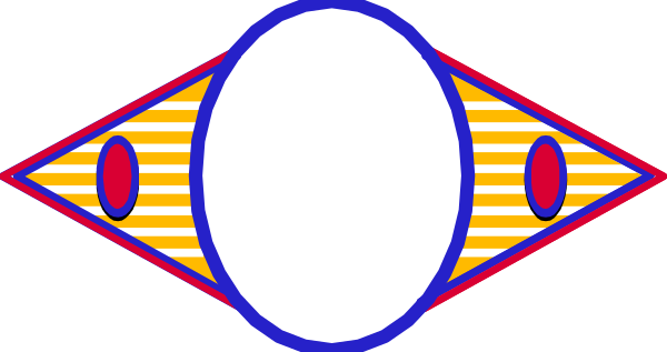 The image shows a stylized graphic with an eye design at its center surrounded by two red dots on either side of what appears to be a black circle within it; there is no text present in this clip-art illustration, and all elements seem abstract without any specific objects or actions identifiable.