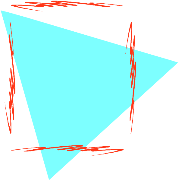 The image shows a sequence of three triangles with red lines connecting them to form an abstract pattern against a black background.