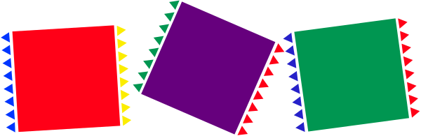 The image shows a colorful ribbon with triangular shapes on it against a grey background.