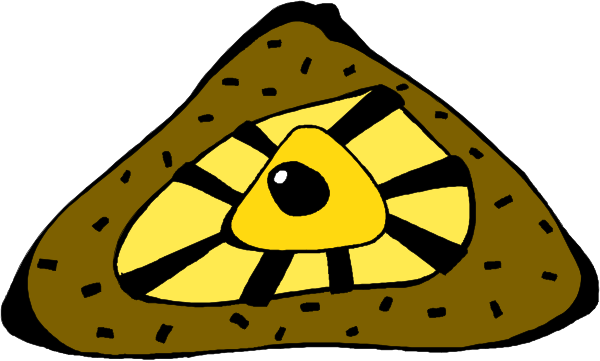 The image shows a cartoon of two eyes with an iris pattern inside them on top of what appears to be a brown cookie-like object in front of it.