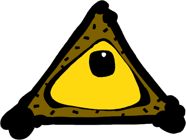 The image shows a simple line drawing of an eye within a triangle with two lines extending from it to form what appears to be a stylized face on either side.