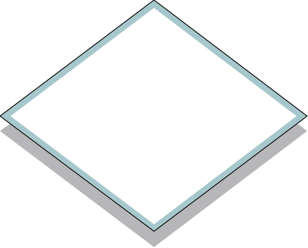 The image shows a simple geometric design consisting of three shapes: two triangles pointing upwards with their bases touching each other at an angle, forming what appears to be a diamond shape in between them; all within a square frame that has rounded corners and is outlined by thin lines.