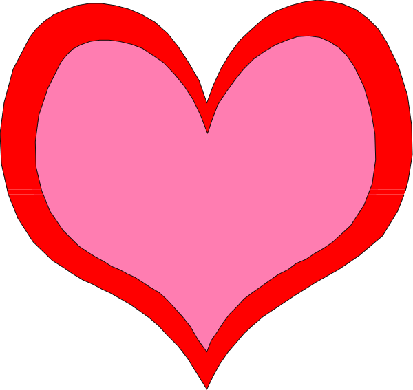 The image shows two red hearts with a black outline against a white background.