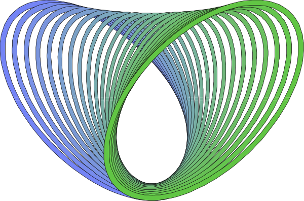The image shows a colorful abstract design with two intertwining spirals forming an intricate pattern against a dark background.