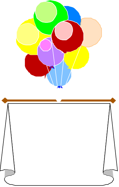 The image shows a bouquet of colorful balloons tied to an object that resembles a cake stand with three tiers; it is placed on top of what appears to be a white box in front of a dark background, and there's no visible text or additional context provided within the frame.