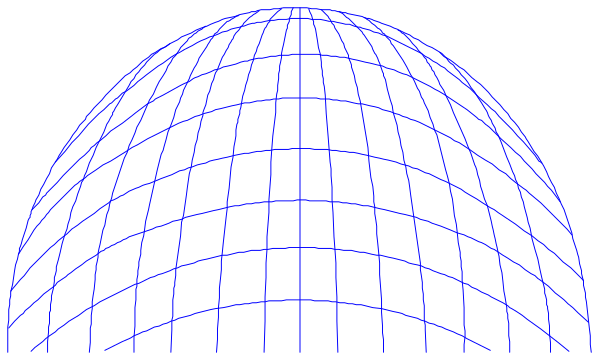 The image shows a black background with two blue wireframe spheres on either side of what appears to be an abstract geometric shape in between them that resembles a dome-like structure.