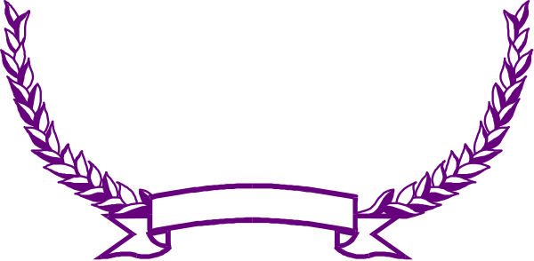 The image shows a purple laurel wreath with two white stars on either side of it against a gray background.