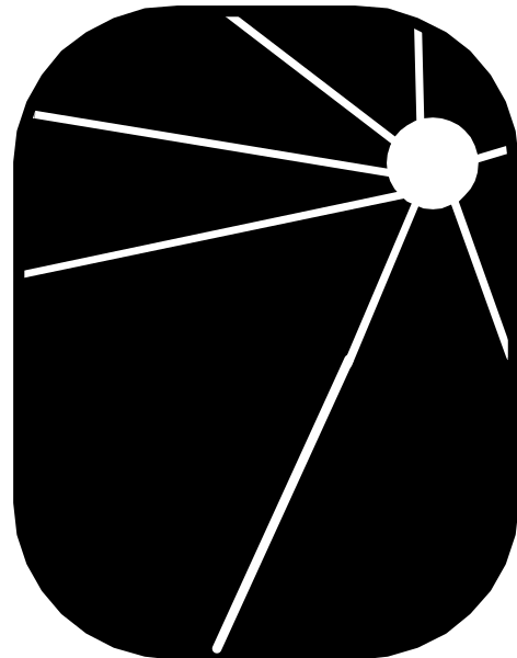 The black and white silhouette of a starry night sky with constellations depicted as lines connecting points on an otherwise dark background.
