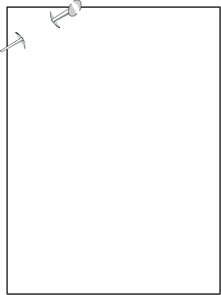 The image shows a white square with four black squares on it at different angles forming an irregular shape that resembles a piece of paper being held by two hands in front of another object which is also shaped like a rectangle, creating a 3D effect as if they are stacked or layered. There's no text present and the image does not depict any people, animals, actions, setting, objects other than these shapes, nor colors beyond black on white background. The style of this clip-art is minimalistic with simple geometric forms.