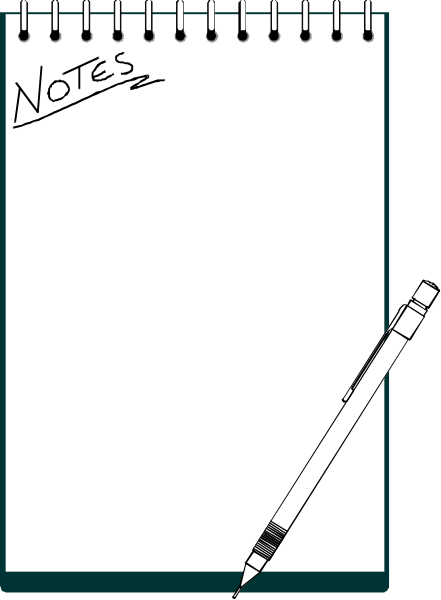 The image shows a lined notebook with "Notes" written on it next to an ink pen lying across its pages; there is also text that reads "100% cotton."