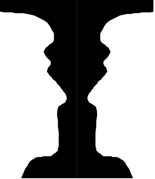 The image shows a black silhouette of two profiles facing each other with their mouths touching to form an 'x' shape in front of them against a white background.