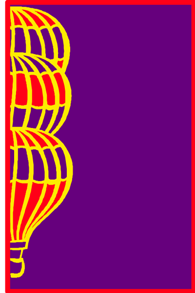 The image shows a purple flag with an airplane on it flying over a red stripe background.