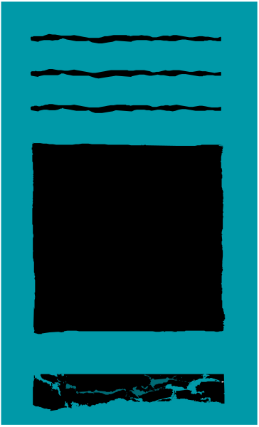 The image shows a blue square with black text on it against a gray background to its left side.