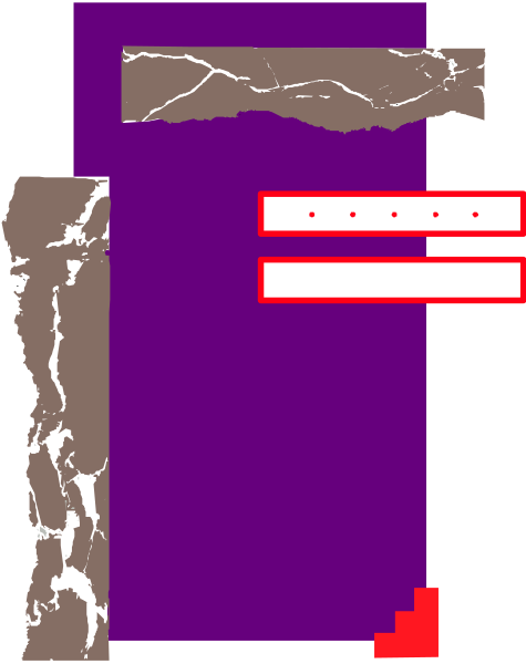 The image shows a purple rectangle with two red rectangles inside it on top of what appears to be an abstract background that includes shades of brown and white.
