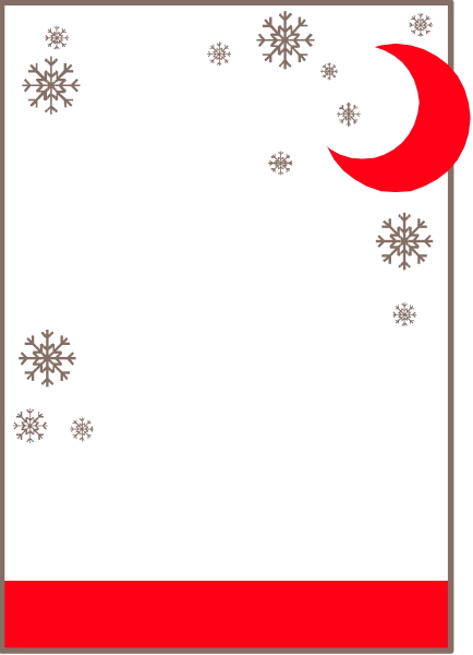 The image shows a black square with white snowflakes falling around it against a red background on top of which there is an illustration of Christmas decorations including a tree adorned in lights at its base, and two presents wrapped up under what appears to be mistletoe or holly.