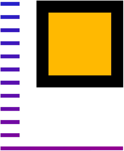 The image shows a pixelated representation of an old computer monitor with blue lines on its screen displaying what appears to be text in purple hues against a black background.