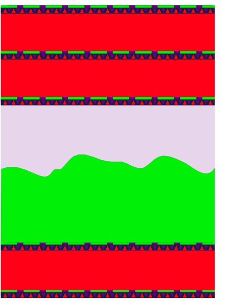 The image shows a vertical strip with horizontal stripes of different shades including red, green, purple, pink, white, blue, yellow, orange, black, gray, brown, beige, cream, tan, and maroon; there is no text or action depicted in this clip-art.