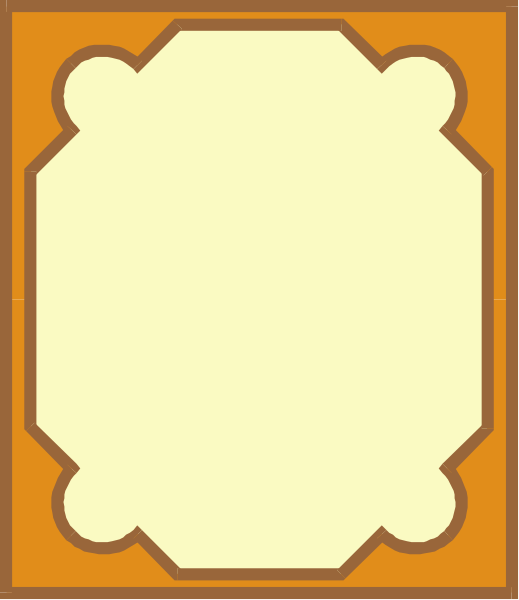The image shows a blank white piece of paper with an orange border inside what appears to be a wooden frame against a light brown background.