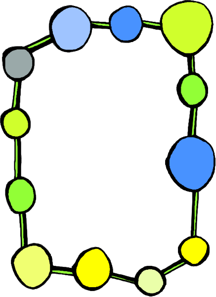 The image shows a colorful molecular structure with various atoms connected by bonds to form rings of different sizes around each other against a white background.