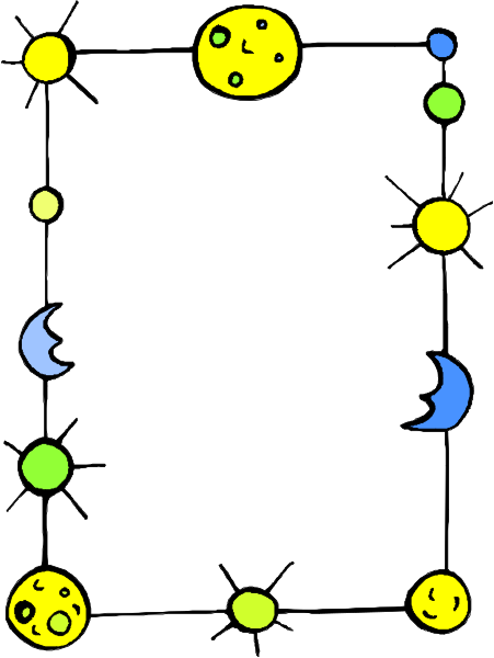 The image shows a simple black and white line drawing of an abstract geometric pattern with various shapes connected by lines to form what appears to be a solar system-like structure featuring planets in different sizes around stars at each corner, resembling celestial bodies on orbits within space.