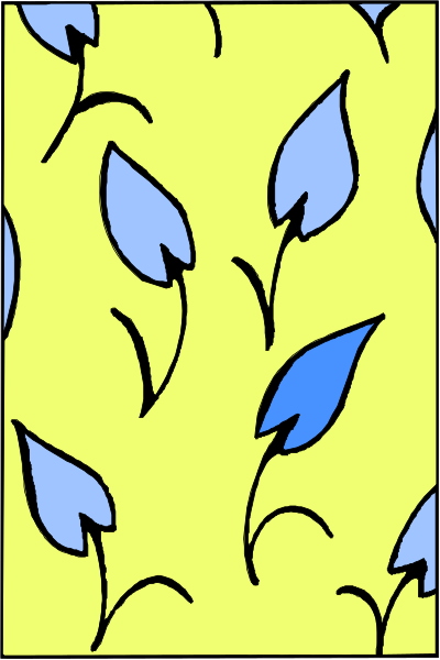 The image shows a blue background with yellow leaves scattered across it.