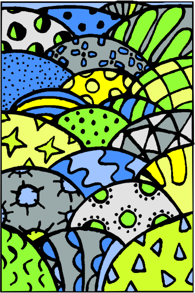The image shows a colorful stained glass window with various shapes of flowers depicted on it.